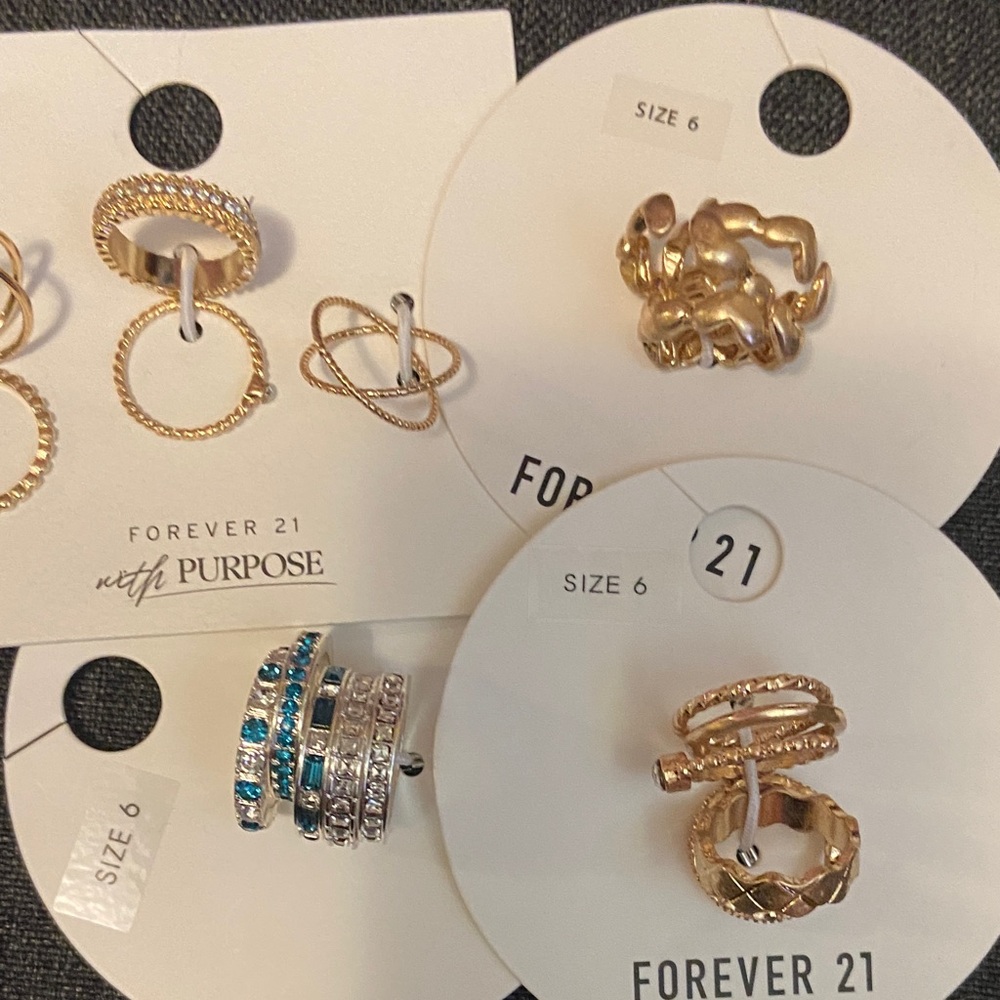 Forever 21 Gold and Silver Ring Collection with Blue Accents